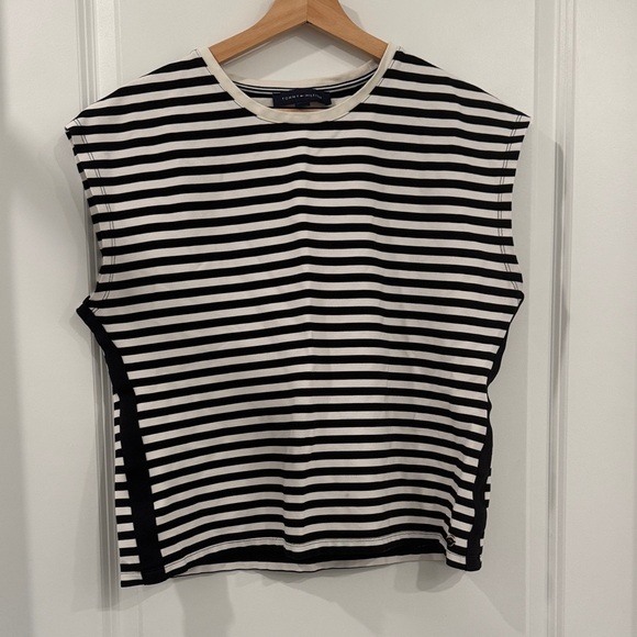 Tommy Hilfiger Black and White Striped Muscle Tee - Picture 1 of 5